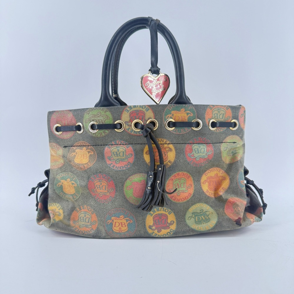 Dooney‎ & Bourke Satchel Women Medium Multi-Color Logo Print Leather Trim Tassel